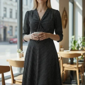 elegantne vintagw täpiline midi kleit