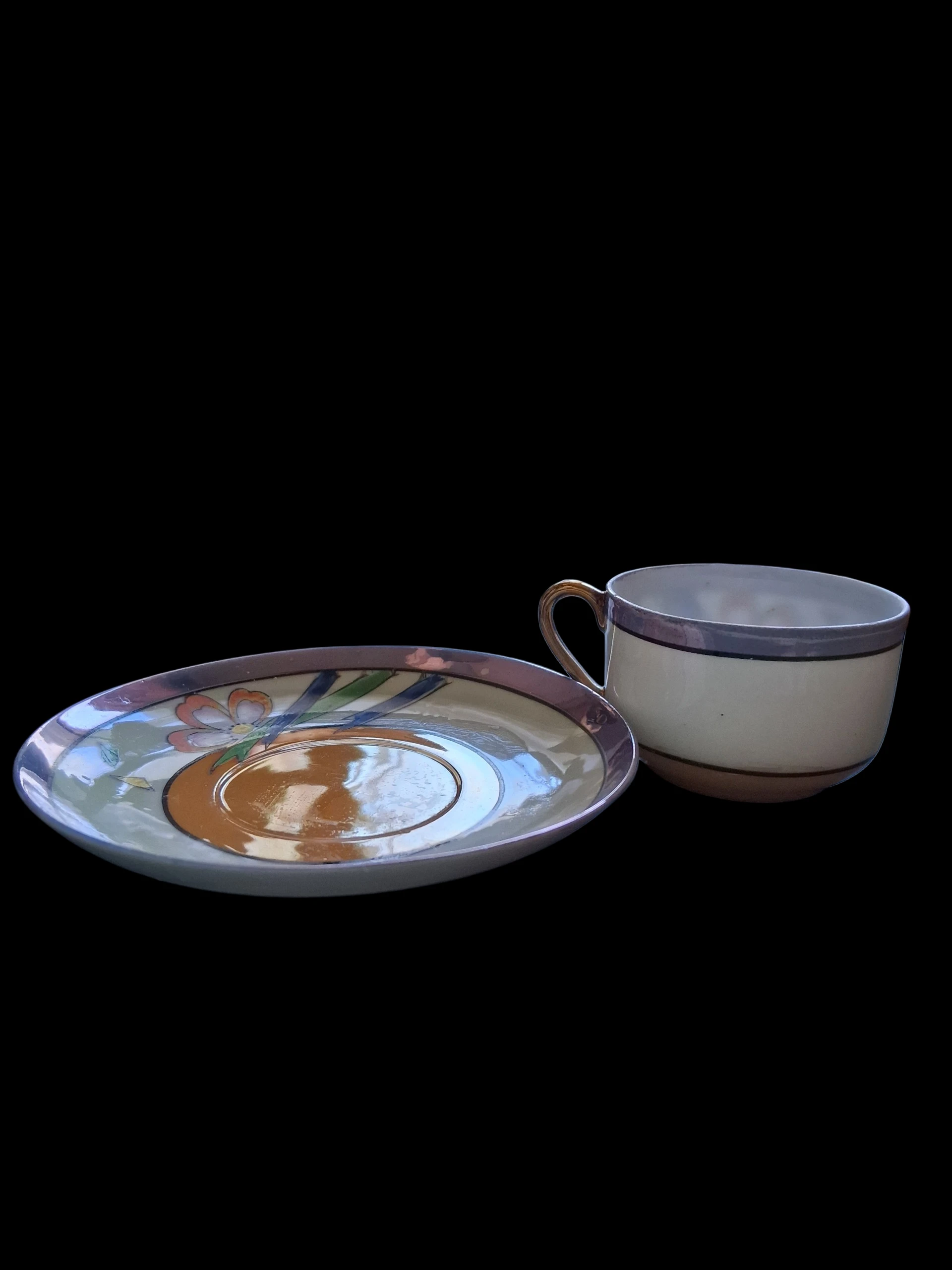 Antiikne Jaapani Kutani lusterware tass ja alustass - Image 3